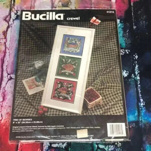 Bucilla crewel Trio of Berries cross stitch‎ stamped crewel fabric 8inX22in